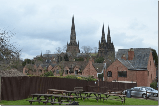 Prince Rupert's Mount, now the pub garden of the George & the Dragon, from where the Royalists bombarded the Parliamentarians